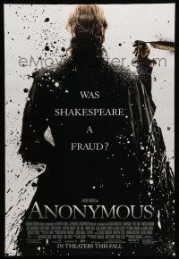 8k066 ANONYMOUS advance DS 1sh '11 Rhys Ifans, Vanessa Redgrave, was Shakespeare a fraud?!