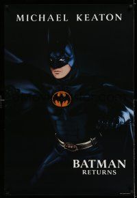 8k092 BATMAN RETURNS undated teaser 1sh '92 cool image of Michael Keaton as caped crusader!