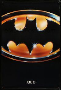 8k088 BATMAN teaser 1sh '89 directed by Tim Burton, cool image of Bat logo!