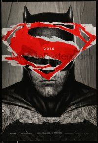 8k094 BATMAN V SUPERMAN teaser DS 1sh '16 cool close up of Ben Affleck in title role under symbol!