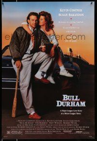 8k116 BULL DURHAM 1sh '88 great image of baseball player Kevin Costner & sexy Susan Sarandon