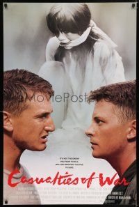 8k132 CASUALTIES OF WAR int'l 1sh '89 Michael J. Fox argues with Sean Penn, Brian De Palma, Vietnam