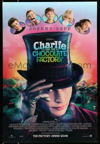 8k138 CHARLIE & THE CHOCOLATE FACTORY close-up opens soon style advance DS 1sh '05 Depp, Burton!