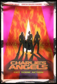 8k141 CHARLIE'S ANGELS foil teaser 1sh '00 Cameron Diaz, Drew Barrymore & Lucy Liu!
