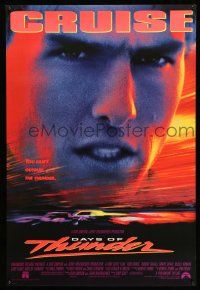 8k207 DAYS OF THUNDER 1sh '90 close image of angry NASCAR race car driver Tom Cruise!