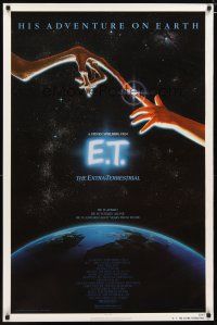 8k228 E.T. THE EXTRA TERRESTRIAL 1sh '83 Drew Barrymore, Spielberg, Alvin art, continuous release!
