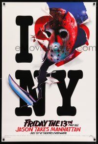 8k276 FRIDAY THE 13th PART VIII recalled July 28 teaser 1sh '89 Jason Takes Manhattan, I love NY!