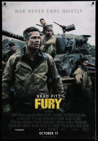 8k279 FURY advance DS 1sh '14 great image of soldier Brad Pitt and cast with tank!