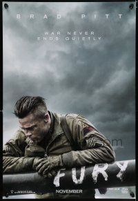 8k280 FURY teaser DS 1sh '14 great image of soldier Brad Pitt, war never ends quietly!