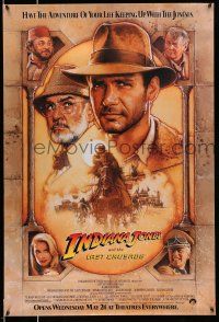 8k366 INDIANA JONES & THE LAST CRUSADE advance 1sh '89 art of Ford & Connery by Drew!