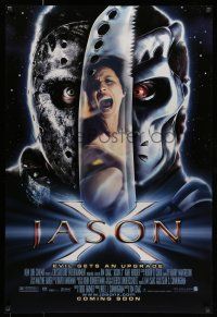 8k397 JASON X advance DS 1sh '01 James Isaac directed, Kane Hodder, Lexa Doig, evil gets an upgrade