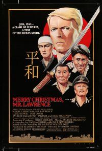 8k485 MERRY CHRISTMAS MR. LAWRENCE 1sh '83 really cool art of David Bowie & cast by Makhi!