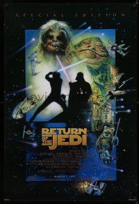 8k620 RETURN OF THE JEDI style D advance 1sh R97 George Lucas classic, great cast montage by Sano!