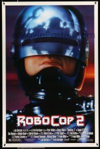 8k629 ROBOCOP 2 1sh '90 great close up of cyborg policeman Peter Weller, sci-fi sequel!