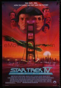 8k716 STAR TREK IV 1sh '86 art of Leonard Nimoy, Shatner & Klingon Bird-of-Prey by Bob Peak!