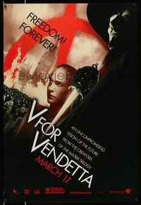 8k816 V FOR VENDETTA flames style teaser 1sh '05 Wachowski Bros, bald Natalie Portman, Hugo Weaving