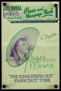 8m253 KING STEPS OUT English pressbook '36 Grace Moore, Franchot Tone, grandest musical love drama!