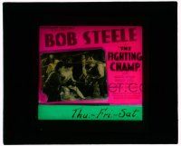 8m161 FIGHTING CHAMP glass slide '32 great image of cowboy Bob Steele in the boxing ring!