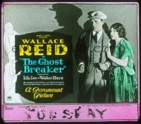8m171 GHOST BREAKER glass slide '22 close up of Wallace Reid & Lila Lee + artwork of ghosts!