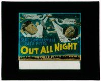 8m210 OUT ALL NIGHT glass slide '33 wacky art of storks carrying Slim Summerville & Zasu Pitts!