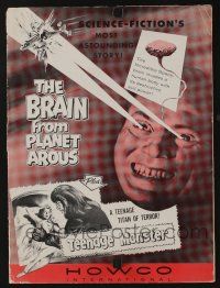 8m333 BRAIN FROM PLANET AROUS/TEENAGE MONSTER pressbook '57 wacky monster with rays from eyes!