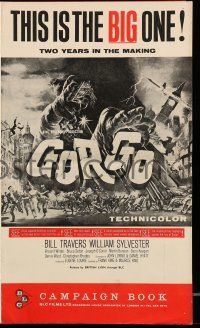 8m251 GORGO English pressbook '61 great artwork of giant monster terrorizing city by Joseph Smith!