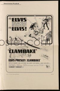 8m365 CLAMBAKE pressbook '67 McGinnis art of Elvis Presley in speed boat w/sexy babes, rock & roll!