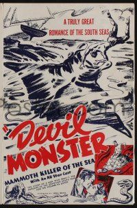 8m404 DEVIL MONSTER pressbook '35 cool artwork of giant manta ray in the South Seas ocean!