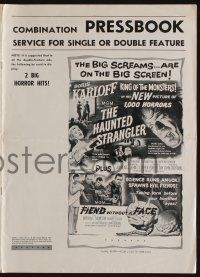 8m434 FIEND WITHOUT A FACE/HAUNTED STRANGLER pressbook '58 Karloff, big screams on the big screen!