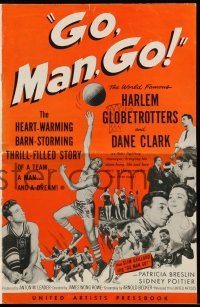 8m468 GO MAN GO pressbook '54 Dane Clark with the Harlem Globetrotters, basketball biography!