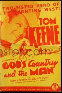 8m469 GOD'S COUNTRY & THE MAN pressbook '37 Tom Keene is a two-fisted hero of the fighting West!