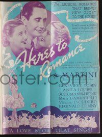 8m495 HERE'S TO ROMANCE pressbook '35 Nino Martini, pretty Genevieve Tobin, Anita Louise!