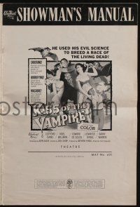 8m538 KISS OF THE VAMPIRE pressbook '63 Hammer, cool art of devil bats attacking by Joseph Smith!