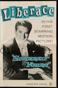 8m684 SINCERELY YOURS pressbook '55 famous pianist Liberace brings crescendo of love to empty lives!