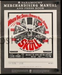8m687 SKULL pressbook '65 Peter Cushing, Christopher Lee, cool horror artwork of creepy skull!