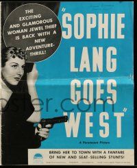 8m698 SOPHIE LANG GOES WEST pressbook '37 reformed jewel thief Gertrude Michael has a gun!