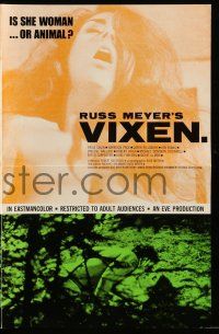 8m766 VIXEN pressbook '68 classic Russ Meyer, is sexy naked Erica Gavin woman or animal?
