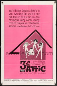 8p004 3 IN THE ATTIC 1sh '68 Yvette Mimieux, great sexy artwork of naked girls dancing!