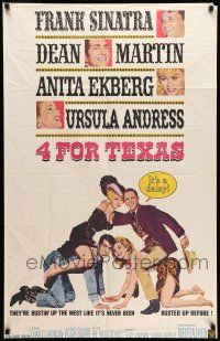 8p006 4 FOR TEXAS 1sh '64 Frank Sinatra, Dean Martin, Anita Ekberg, Ursula Andress, Robert Aldrich