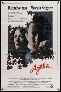 8p018 AGATHA 1sh '79 cool puzzle art of Dustin Hoffman & Vanessa Redgrave as Christie!