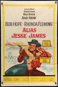 8p025 ALIAS JESSE JAMES 1sh '59 wacky outlaw Bob Hope & sexy Rhonda Fleming!
