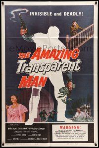 8p034 AMAZING TRANSPARENT MAN 1sh '59 Edgar Ulmer, cool fx art of the invisible & deadly convict!