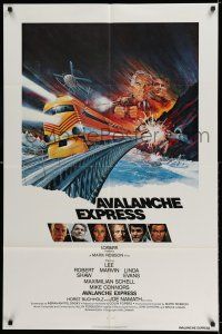 8p049 AVALANCHE EXPRESS int'l 1sh '79 Lee Marvin, Robert Shaw, cool action art by Larry Salk!