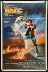 8p056 BACK TO THE FUTURE 1sh '85 Robert Zemeckis, art of Michael J. Fox & Delorean by Drew!