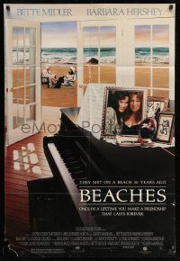 8p067 BEACHES 1sh '88 great image of best friends Bette Midler & Barbara Hershey!