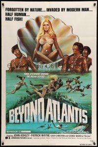 8p076 BEYOND ATLANTIS 1sh '73 great art of super sexy girl in clam with fish-eyed natives!