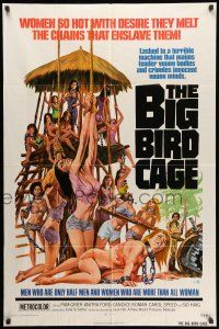 8p077 BIG BIRD CAGE 1sh '72 Pam Grier, Roger Corman, classic chained women art by Joe Smith!