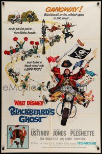 8p095 BLACKBEARD'S GHOST 1sh '68 Walt Disney, artwork of wacky invisible pirate Peter Ustinov!