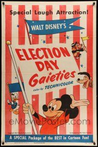 8p261 ELECTION DAY GAIETIES style A 1sh '53 cool political art of Mickey Mouse, Donald, Pluto!