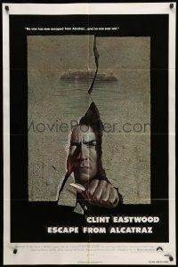 8p266 ESCAPE FROM ALCATRAZ 1sh '79 cool artwork of Clint Eastwood busting out by Lettick!